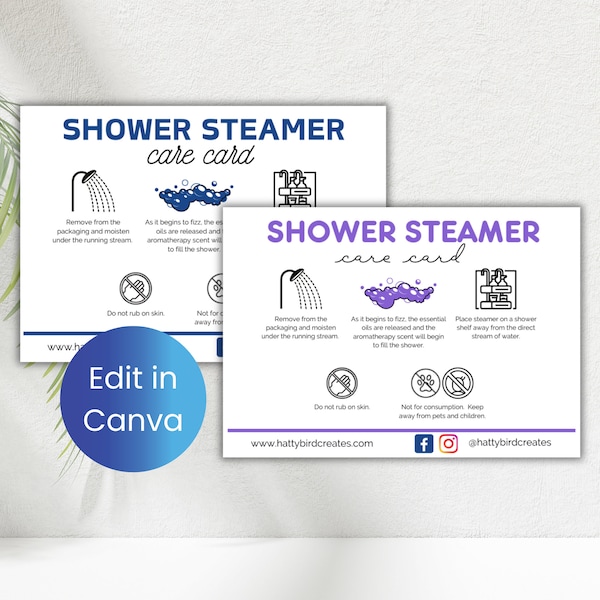 Editable Shower Steamer Care Card Template Shower Mist Instructions Printable Shower Fizzer Application Guide Aromatherapy Gift Set