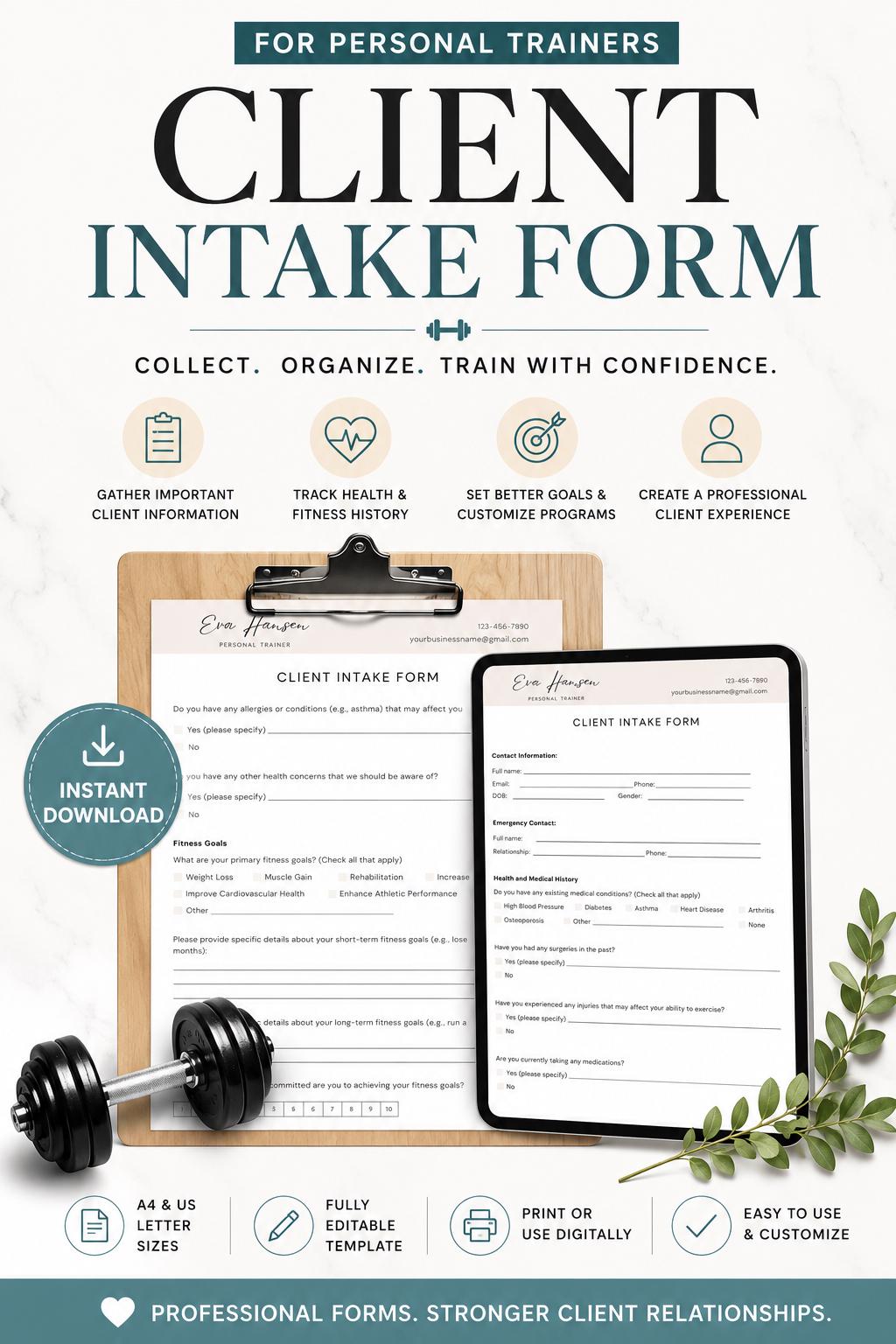 Personal Trainer Client Intake Form Canva Template | Editable Fitness ...