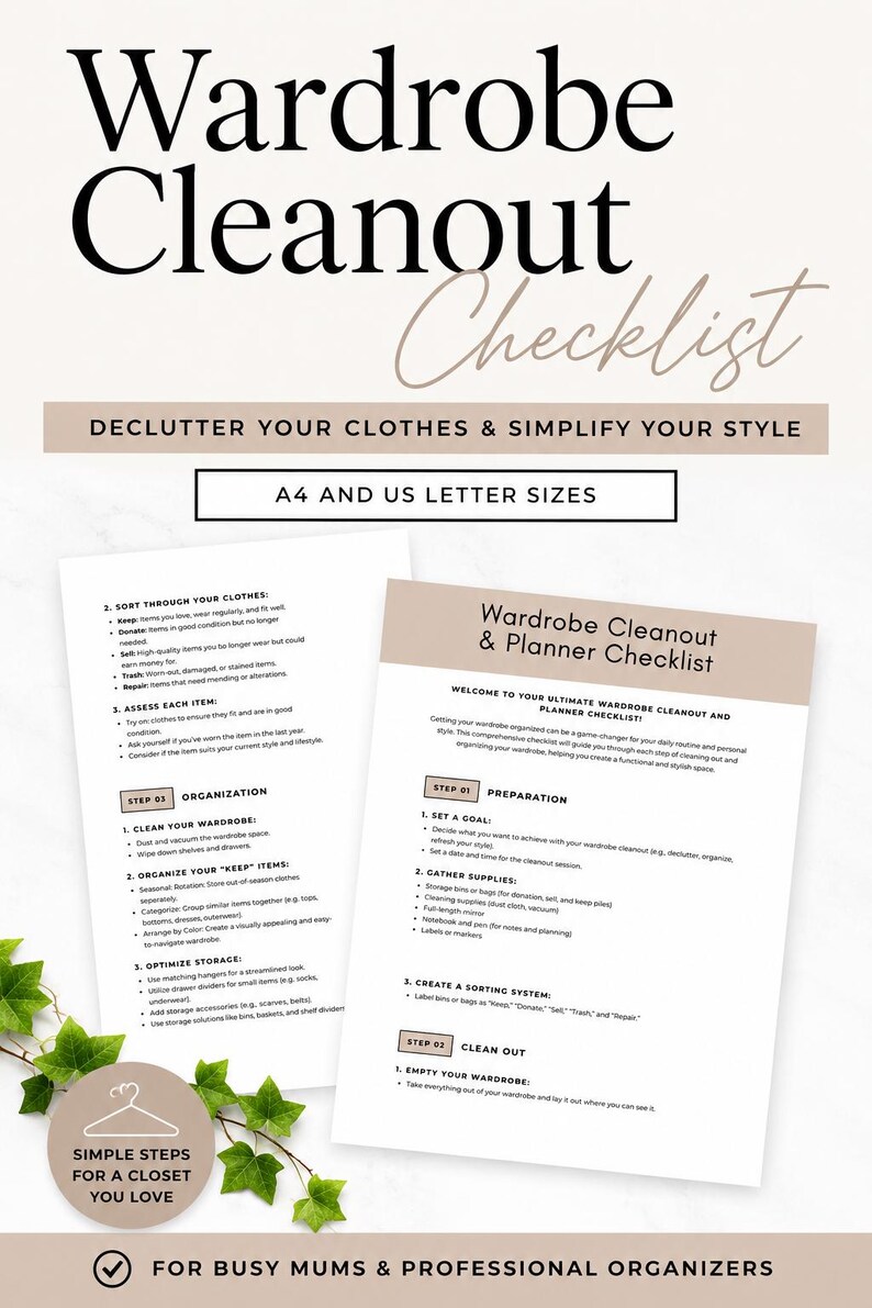 Closet Declutter Checklist | Wardrobe Planner Printable | Capsule ...