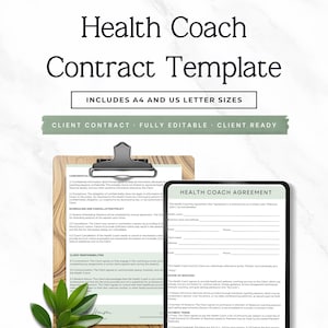 Health Coach Contract Template | Health Coaching Agreement | Editable Canva Template | Nutrition & Wellness Coach | A4 and US Letter