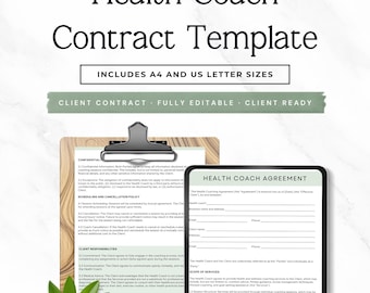 Health Coach Contract Template | Health Coaching Agreement | Editable Canva Template | Nutrition & Wellness Coach | A4 and US Letter
