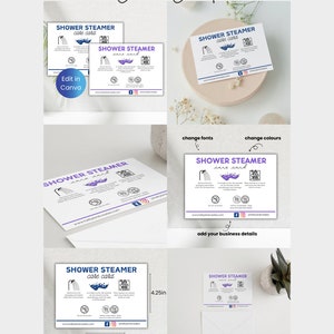 Editable Shower Steamer Care Card Template Shower Mist Instructions ...