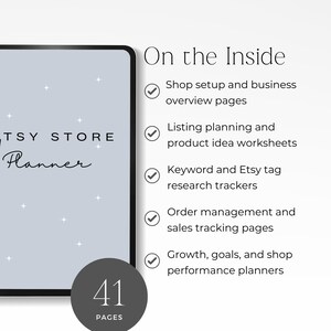 Etsy seller planning workbook for shop organization
Etsy business planner pages for listings and keywords