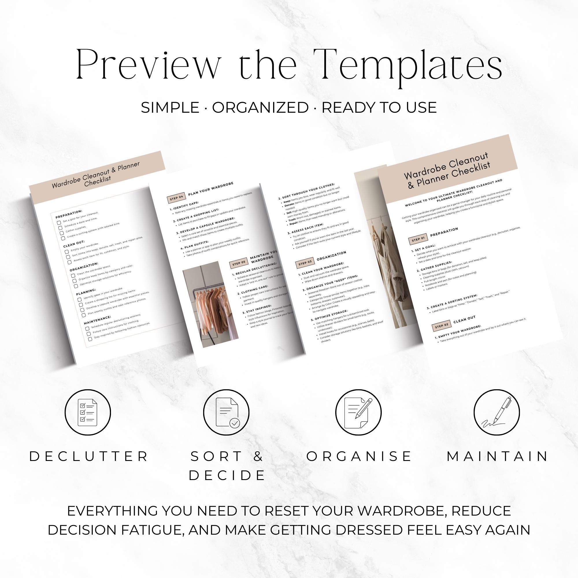 Editable Closet Declutter Checklist Printable, Wardrobe Planner Canva ...