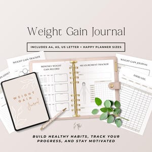 Planificador de aumento de peso imprimible en PDF, registro de aumento muscular, diario de volumen, registro de entrenamiento, registro de medidas corporales, planificador de fitness Fase 3