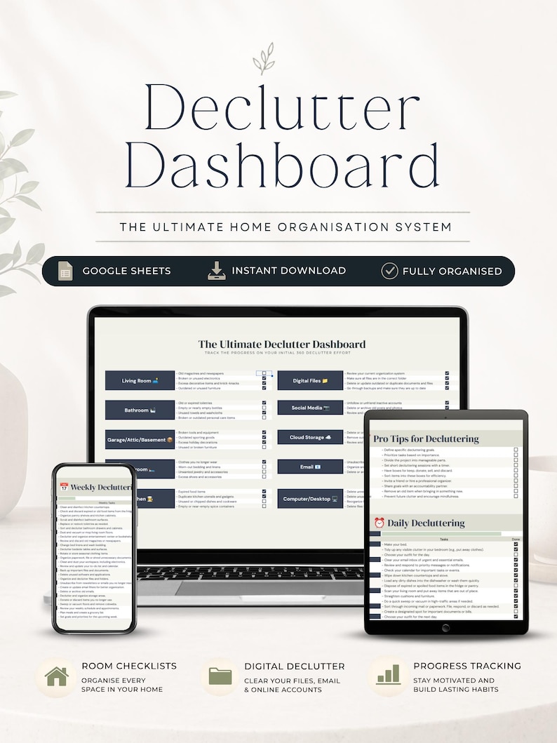 Declutter Spreadsheet Google Sheets, Decluttering Checklist Planner ...
