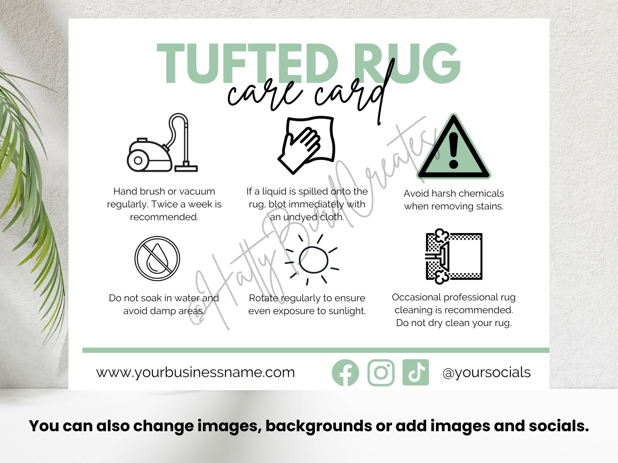 Editable Tufted Rug Care Card for Tufted Rug Instructions for Etsy