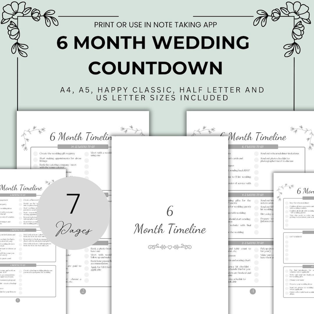 6 Month Wedding Planning Checklist Printable Six Month Wedding ...