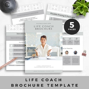 Modello di brochure per life coach Modello di business per coach di onboarding dei clienti di life coaching modificabile Guida ai servizi di mentoring Canva