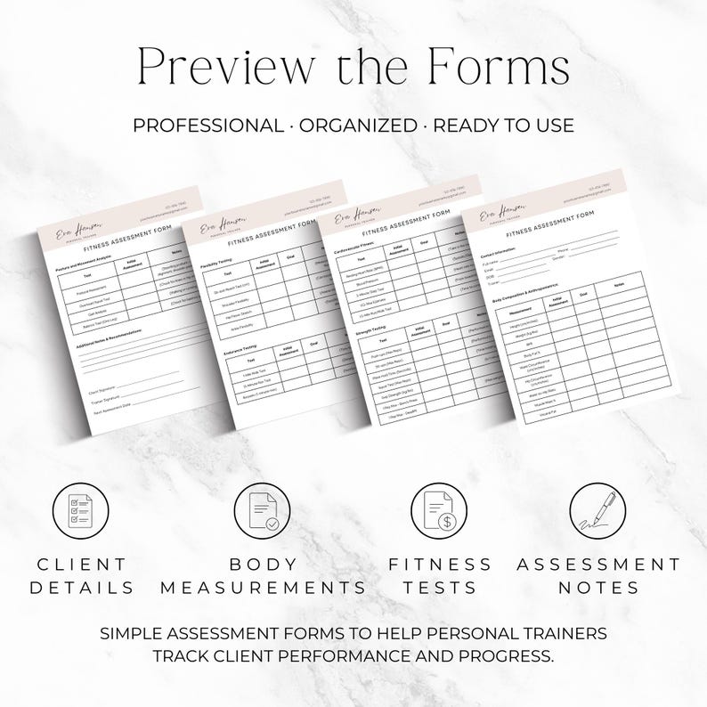 fitness client assessment template for trainers
personal training fitness testing worksheet