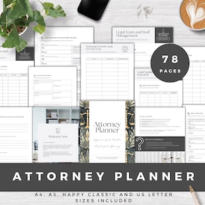 Printable Attorney Planner PDF, Lawyer Daily Organizer for Case Management, Client Tracking, Legal Research, Financial & Team Planning