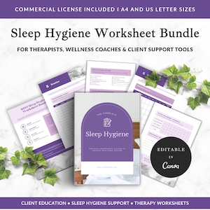 Sleep Hygiene Worksheets and Tracker, Editable Canva Template Bundle for Wellness Coaches, Sleep Journal PDF for Client Programs