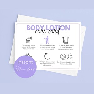 Body Lotion Care Card Body Butter Guide Lotion Bar Care Card Application Guide for Moisturiser Whipped Lotion Instructions for Body Lotion