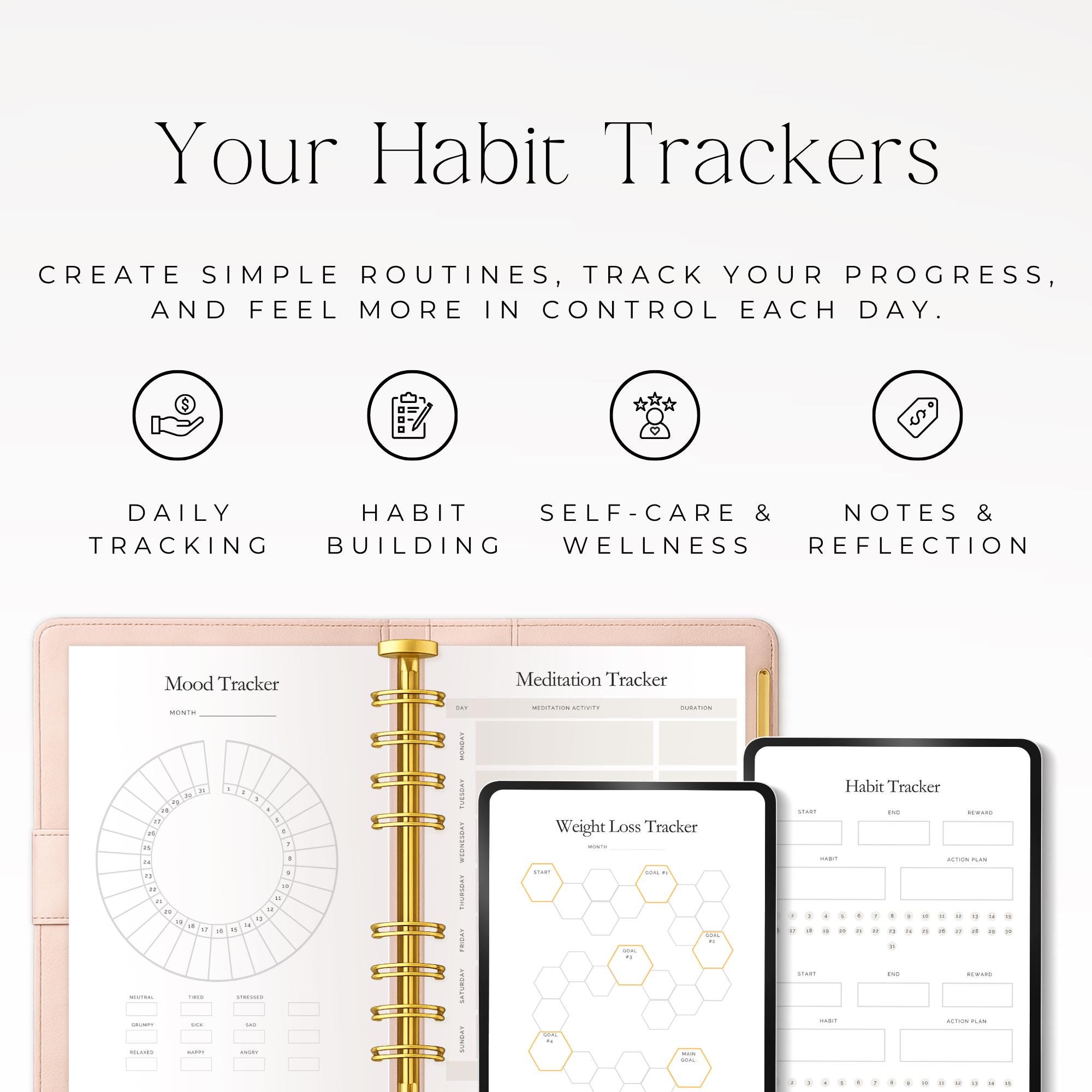 Minimal Habit Tracker Printable Bundle, Planner Inserts PDF A4 A5 US ...