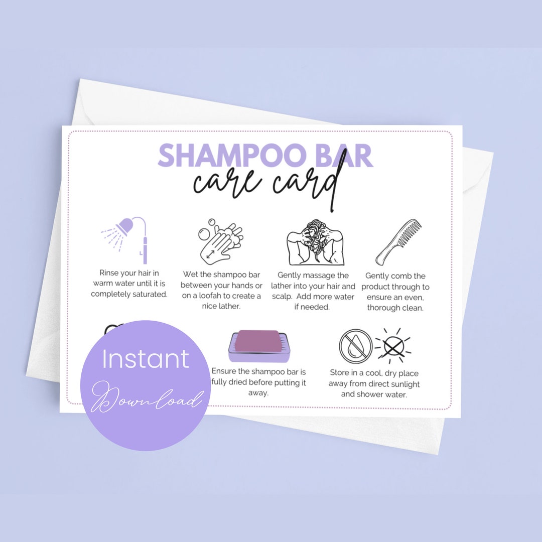 Shampoo Bar Care Card Template for Solid Shampoo Bar Instructions for Hair Care Card Solid