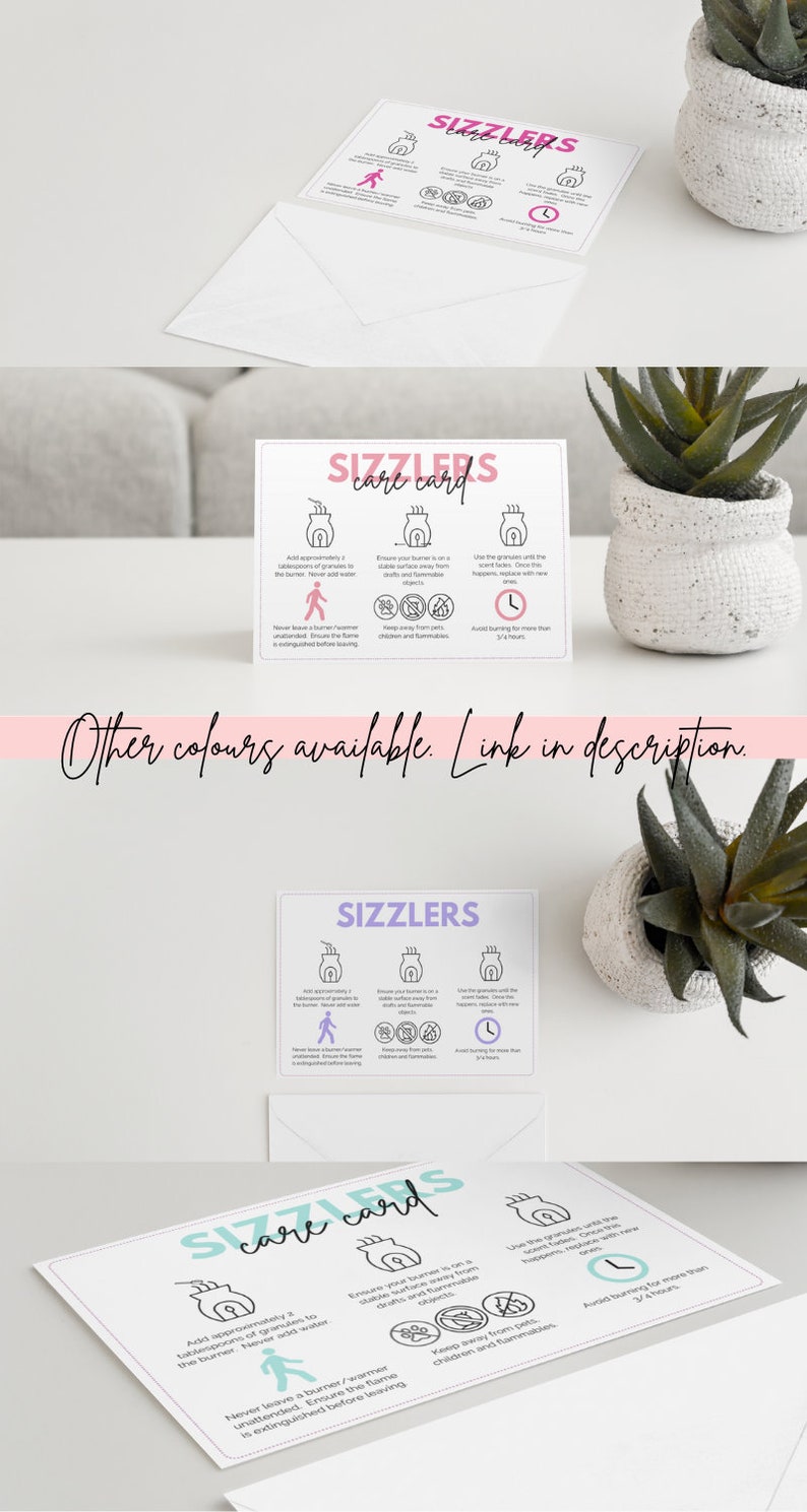 Printable Salt Sizzlers Care Card | Wax Melt & Simmering Granules Safety Guide | Digital Download for Small Business Packaging Sprint 1 image 7
