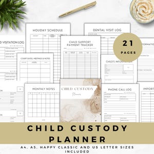 Planificador de custodia infantil imprimible, carpeta de crianza compartida para el cronograma de visitas, registro de manutención infantil, registro judicial, organizador familiar, PDF digital