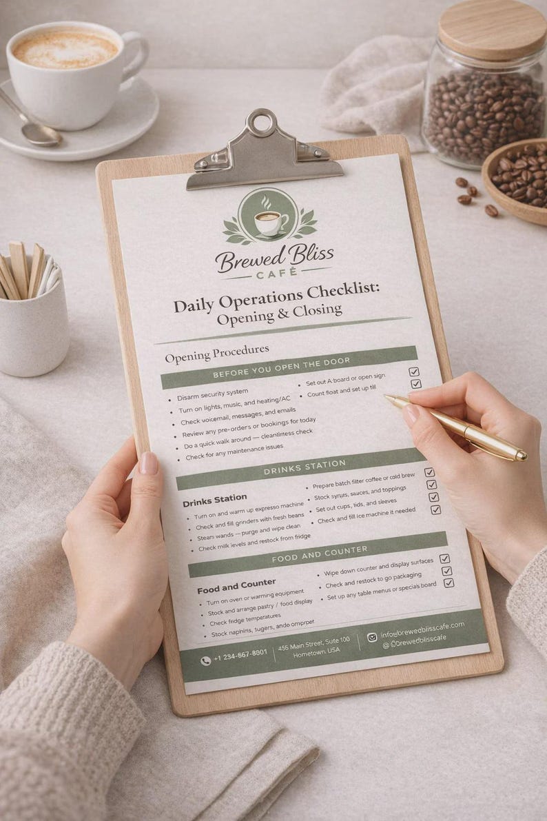 Coffee Shop Opening and Closing Checklist, Cafe Operations Template ...