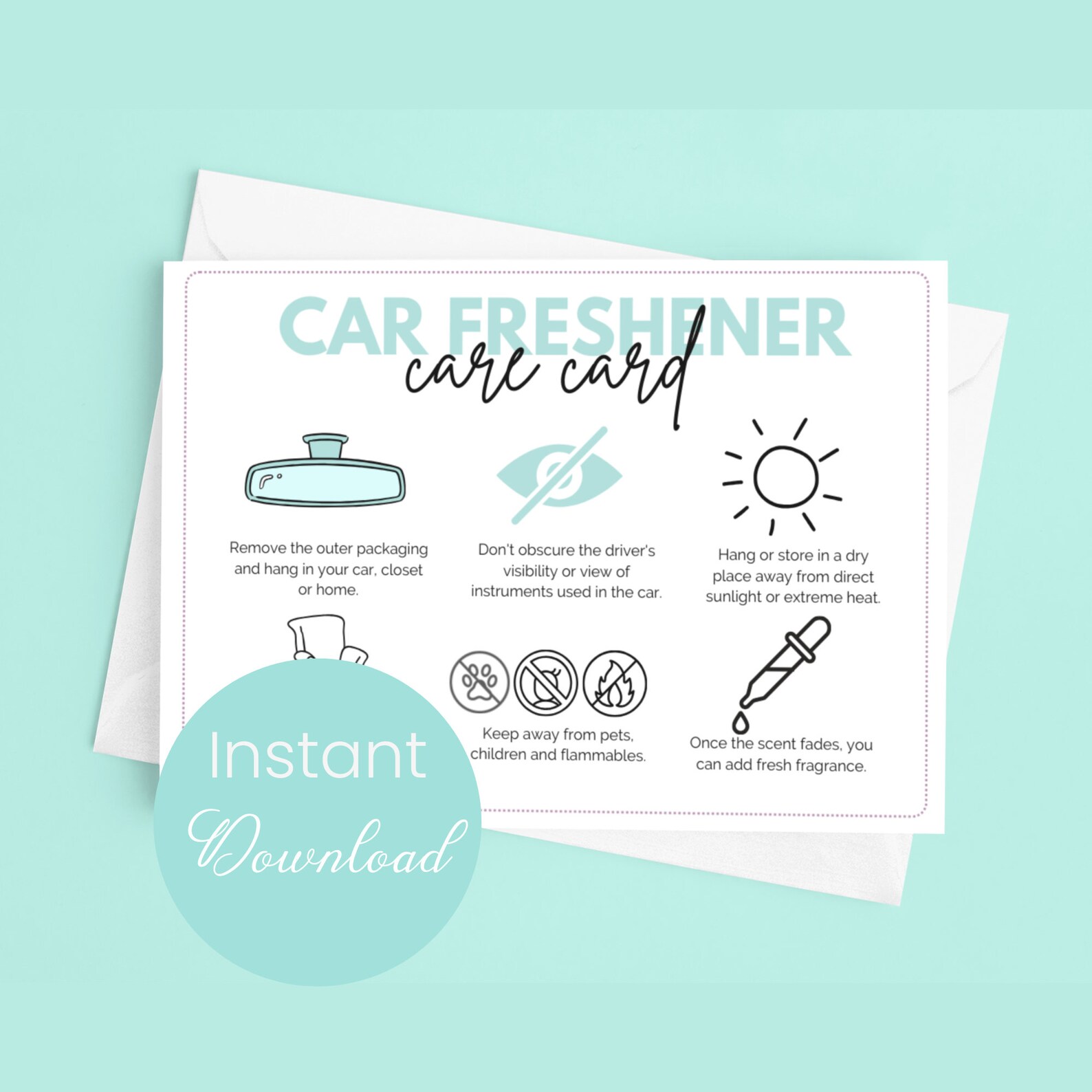 Car Freshener Care Card for Scented Freshie Fragrance Safety Hanging
