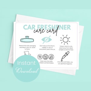 Car Freshener Care Card for Scented Freshie Fragrance Safety Hanging Car Freshener Card for Car Diffuser Care Instructions Car Freshie Card