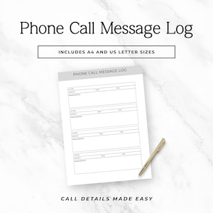 Phone Call Log Template, Editable Canva Call Tracker, Phone Message Log, Client Communication Form Sprint 1