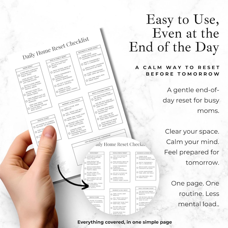 Daily Home Reset Checklist Printable, End of Day Reset Routine for Busy ...