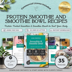 Editable High Protein Smoothie Recipe Book | Nutrition Coaching eBook & Health Coach Lead Magnet | Canva Template for Meal Prep and Wellness