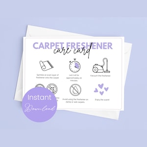 Purple Carpet Freshener Care Card Printable for Small Business Packaging, Scented Powder Instruction Insert, Digital Download Template