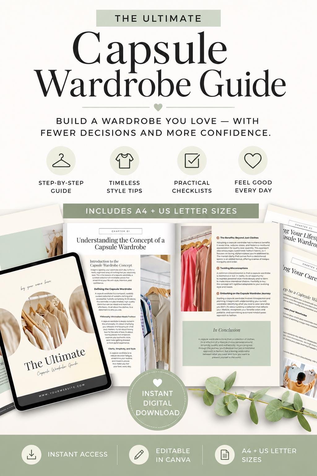 Capsule Wardrobe Ebook Template Editable in Canva, Minimalist Closet ...