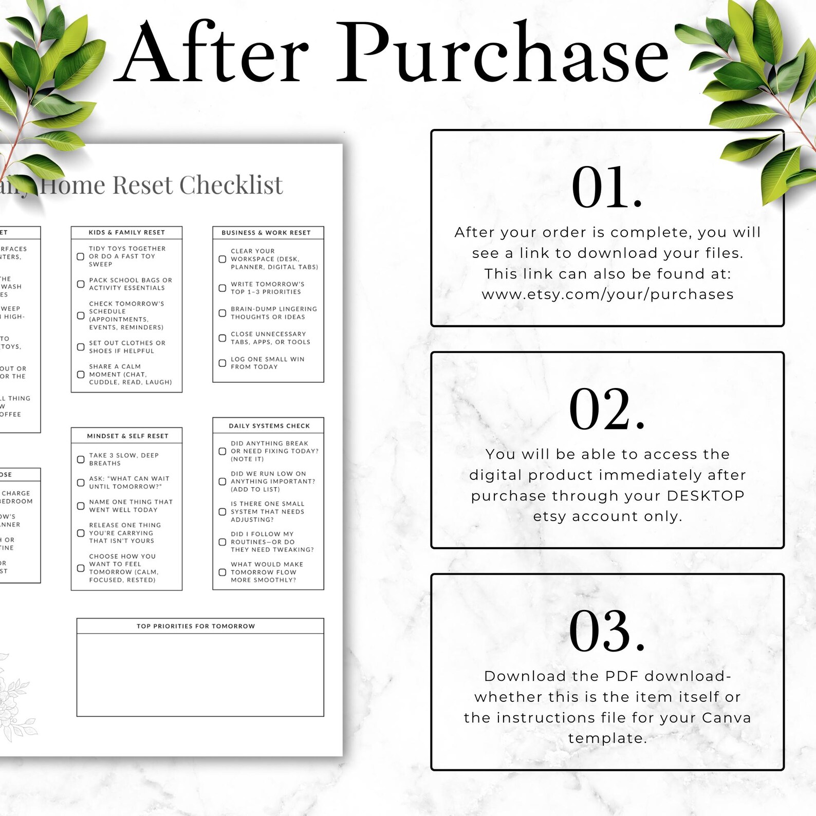 Daily Home Reset Checklist Printable, End of Day Reset Routine for Busy ...