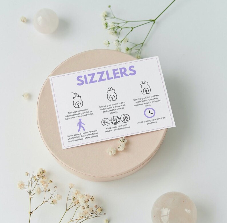 Printable Salt Sizzlers Care Card | Wax Melt & Simmering Granules Safety Guide | Digital Download for Small Business Packaging Sprint 1 image 4