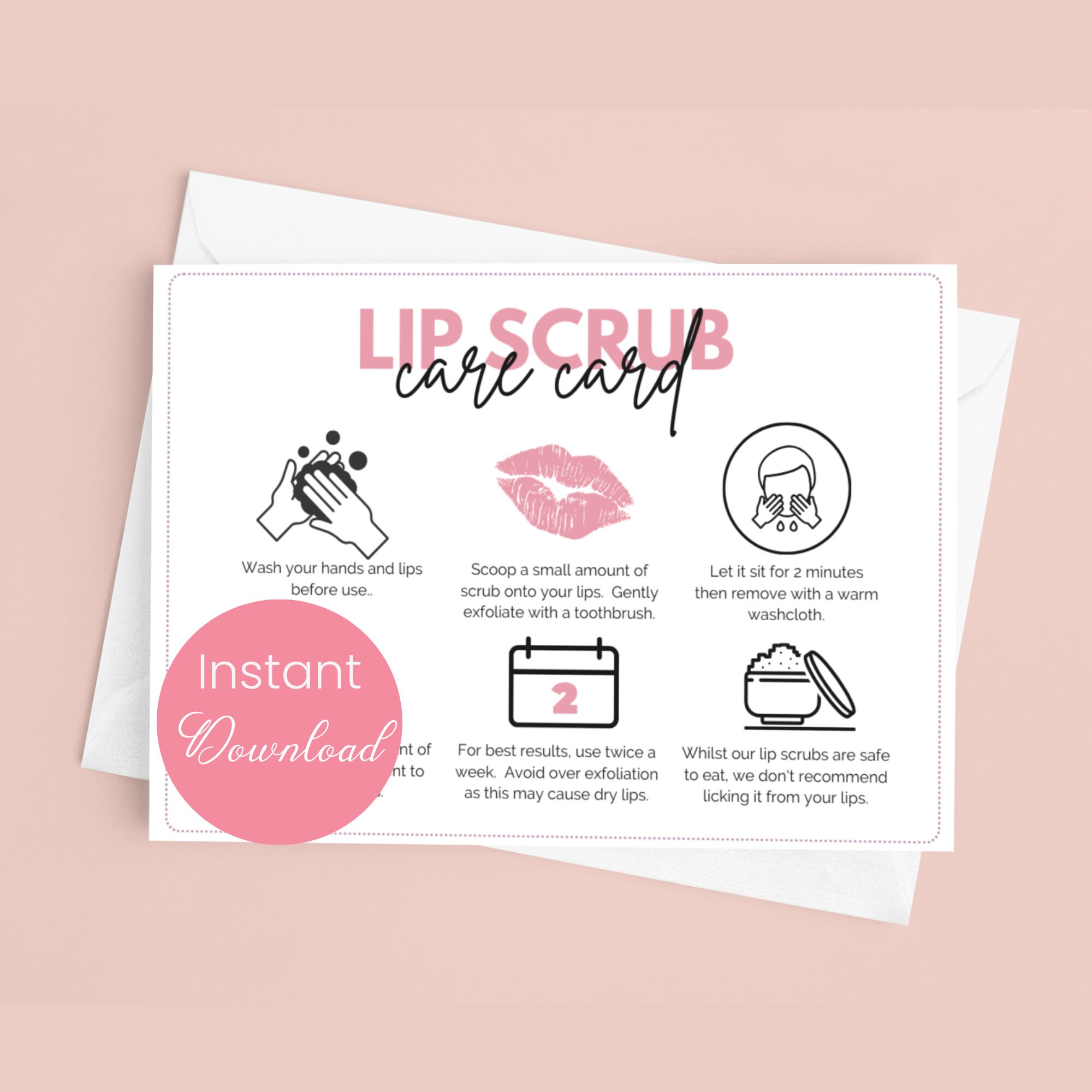 Lip Scrub Care Card Template for Lip Scrub Instructions for Lip Sugar ...