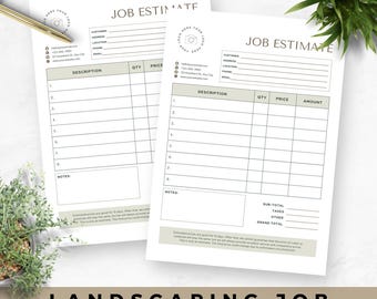 Landscaper Job Estimate Template Landscape Designer Business Form Lawn Care Specialist  Editable Gardener Branding Bundle Canva