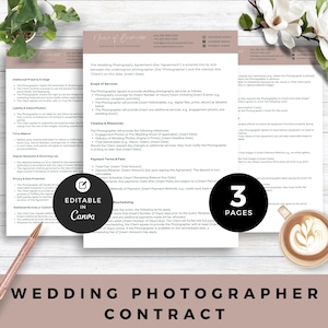 Wedding Photographer Contract Template for Wedding Photography Service Agreement Form Editable Contract for Photographers Business Template