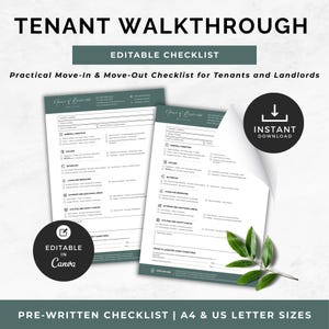 Tenant Walkthrough Checklist, Rental Inspection Form, Move In/Out Checklist, Landlord Checklist, PDF Instant Download, Realtor Form