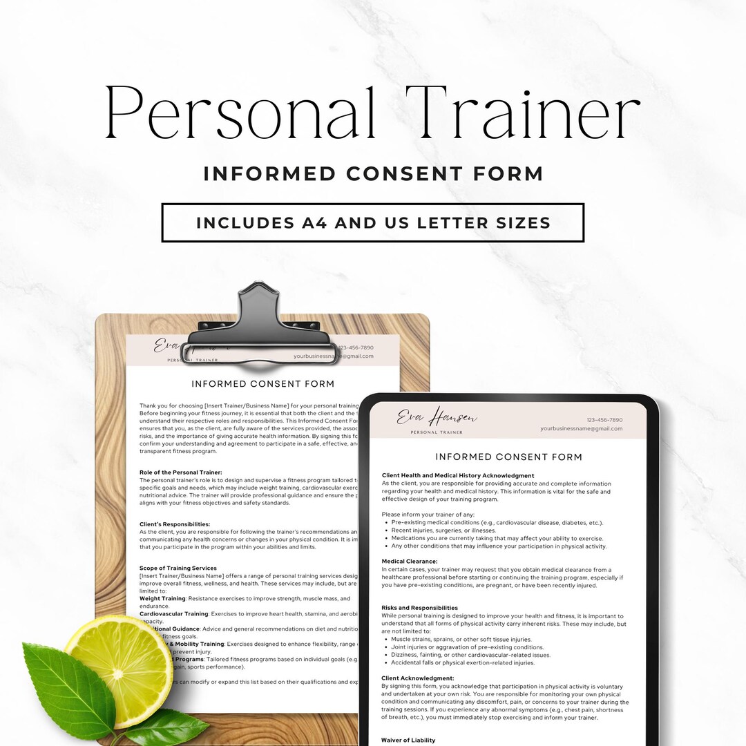 Informed Consent Personal Trainer Template, Editable Fitness Liability ...