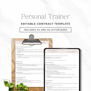 Plantilla de contrato de entrenador personal editable (Canva Fitness) Términos y condiciones del acuerdo del cliente (PDF)