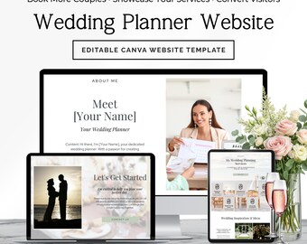 Modèle de site web pour organisateur de mariage, site web modifiable avec Canva, site web d'une seule page pour entreprises de mariage, conception de site web pour coordinateur d'événements P2