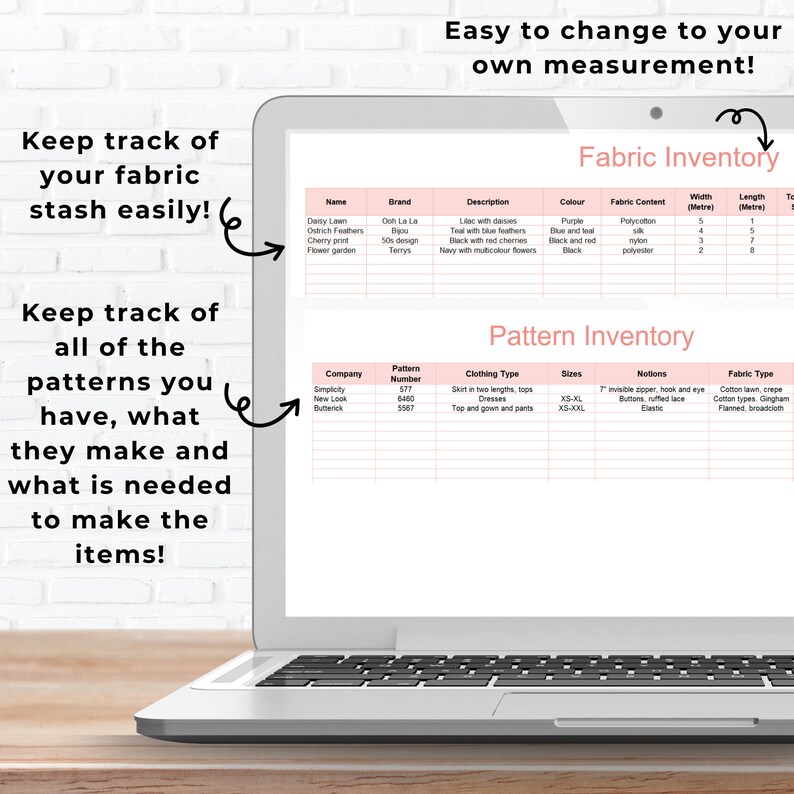 Sewing Inventory Spreadsheet Excel Fabric Tracker for Sewing Pattern ...