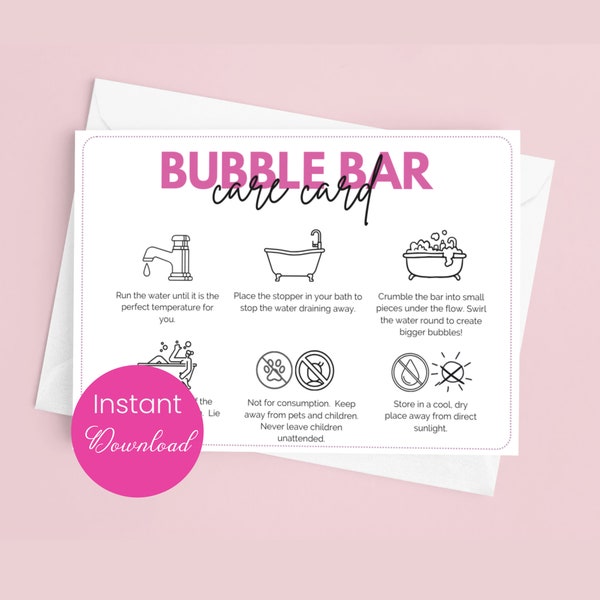 Bubble Bar Care Card Template Printable Bubble Bath Instructions Solid Bubble Bath Scoop Packing Insert Bubble Bar Warning Label