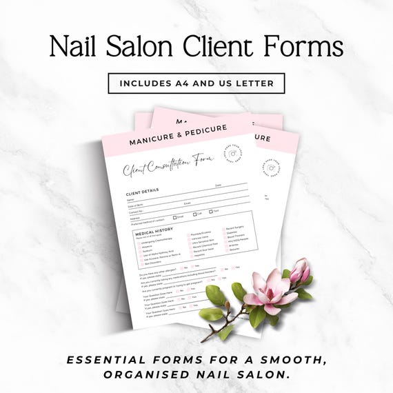 Nail Tech Forms Bundle | Client Consultation & Consent Forms | Editable Canva Nail Salon Business Templates | A4 and US Letter