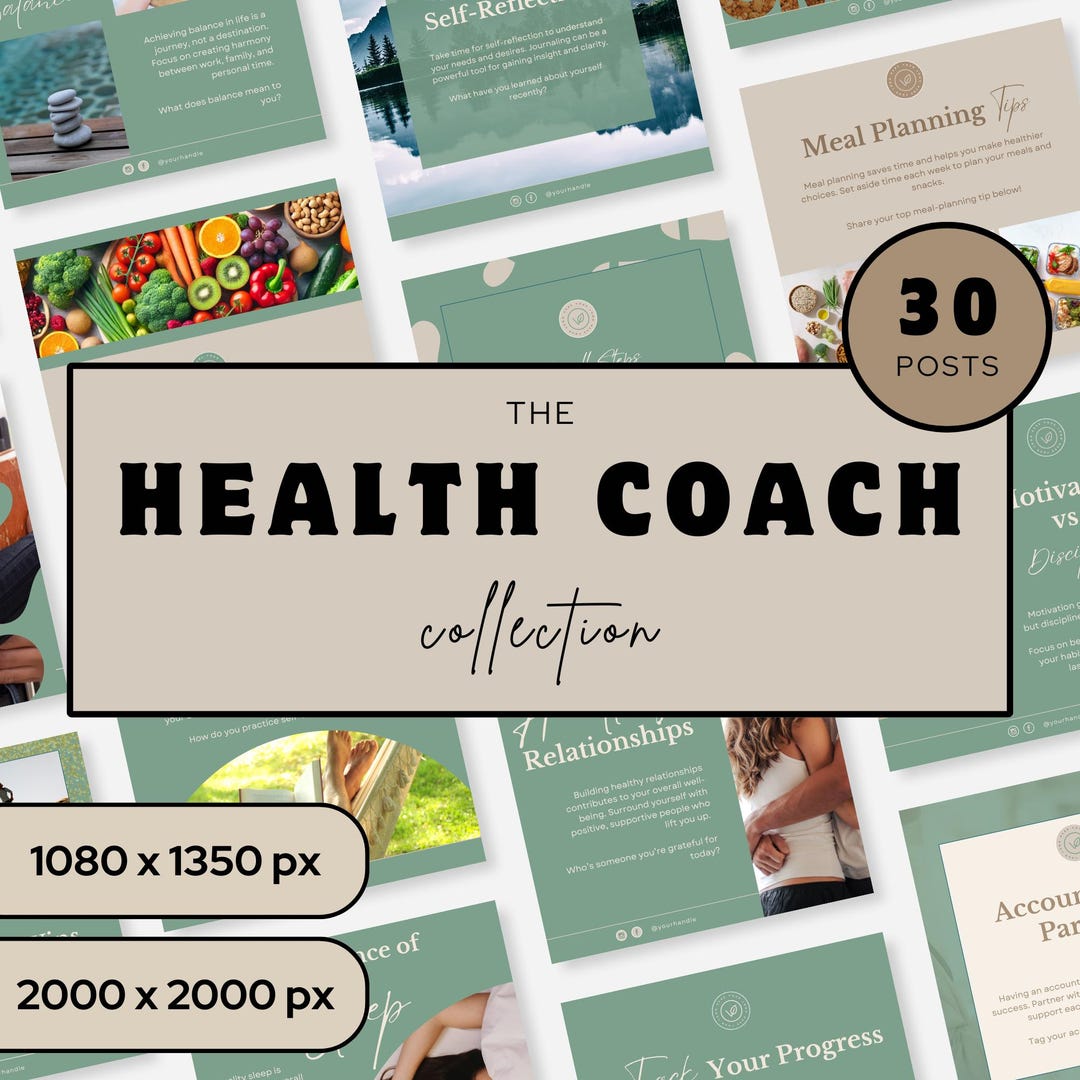Health Coach Instagram Post Templates Canva Editable Wellness Content ...