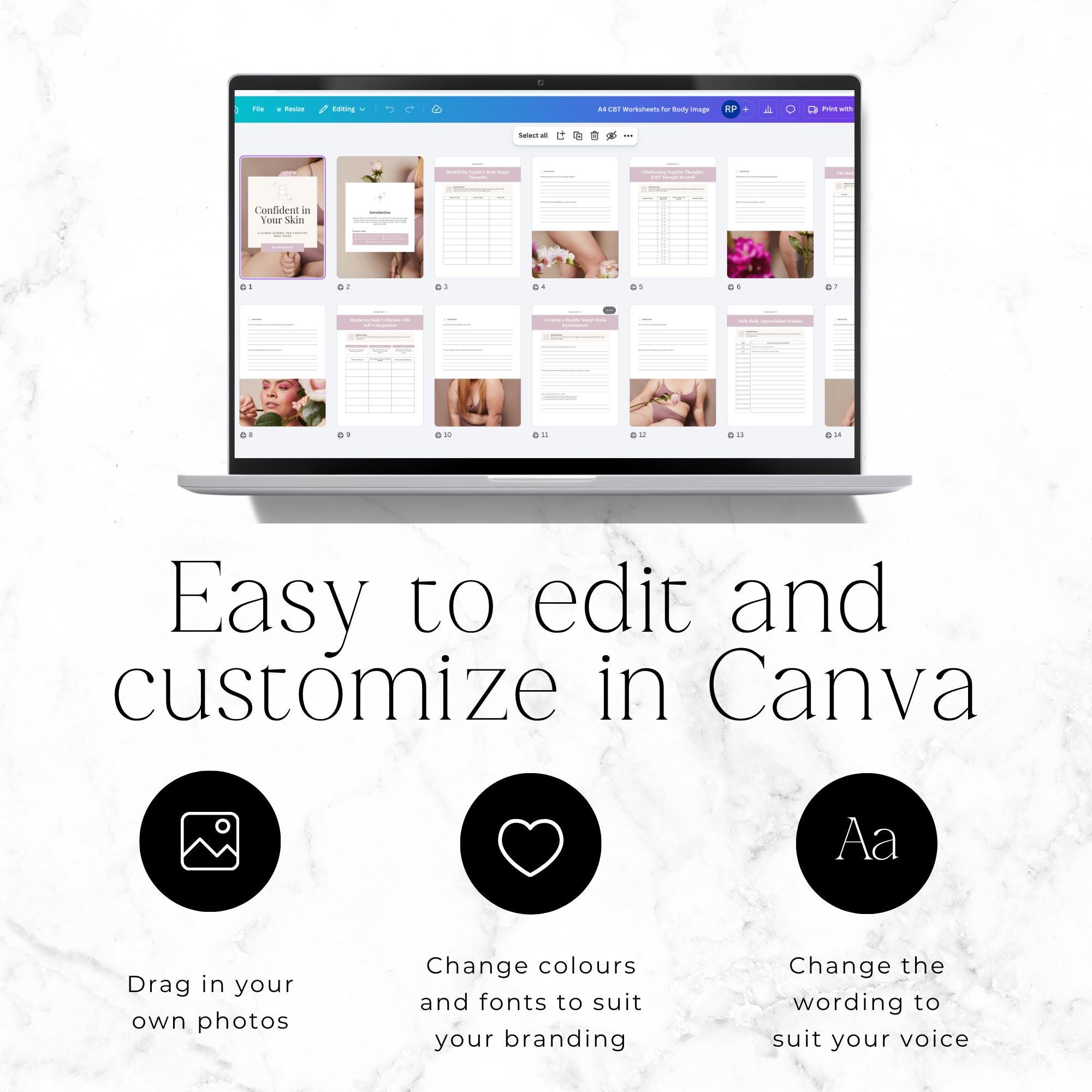 CBT Body Image Workbook Canva, Editable Therapy Worksheets for ...