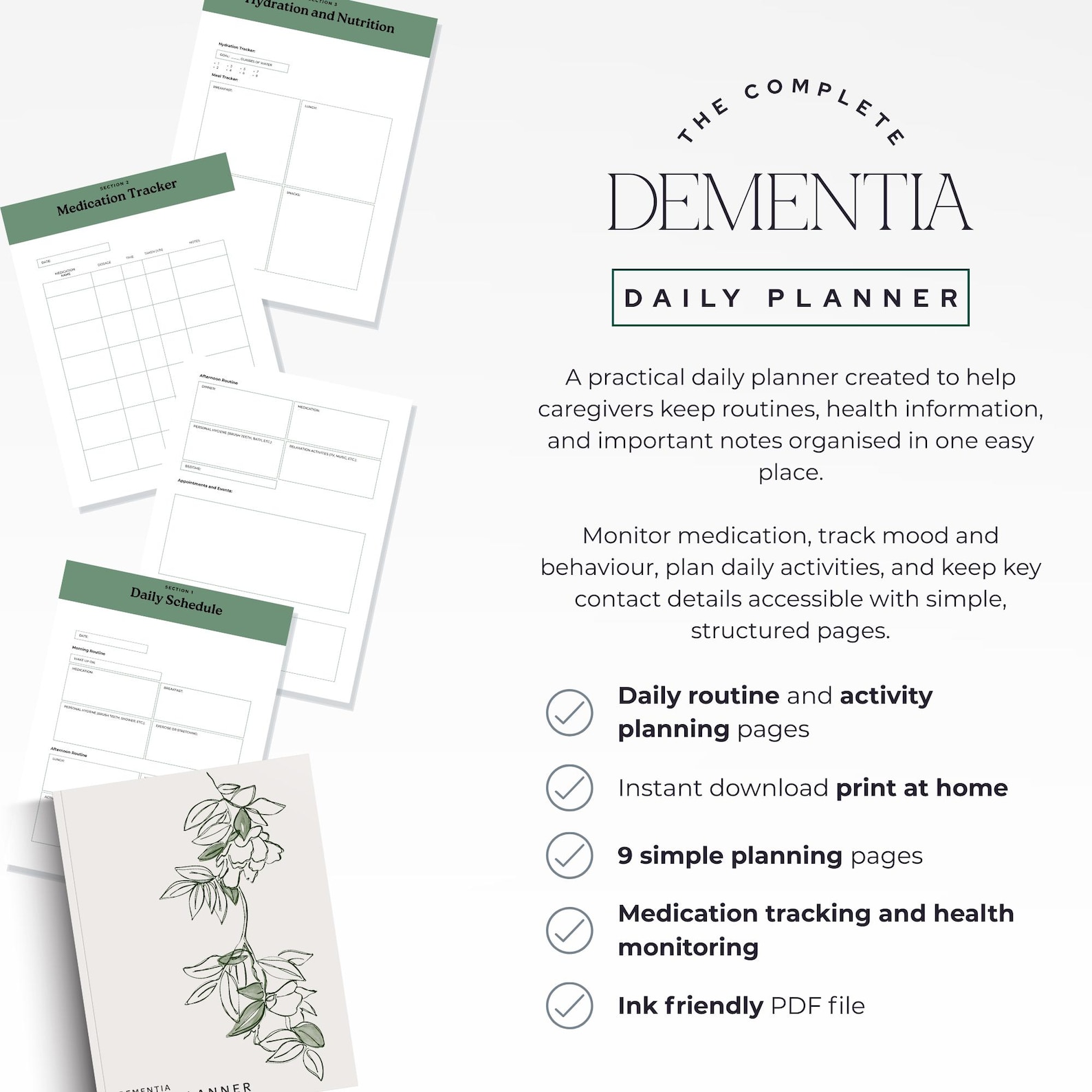 Dementia Care Planner Printable, Caregiver Planner & Daily Routine ...