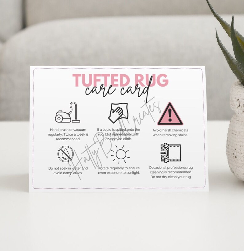 Tufted Rug Care Card Handmade Tufting Rug Care Instructions Tuft Rug