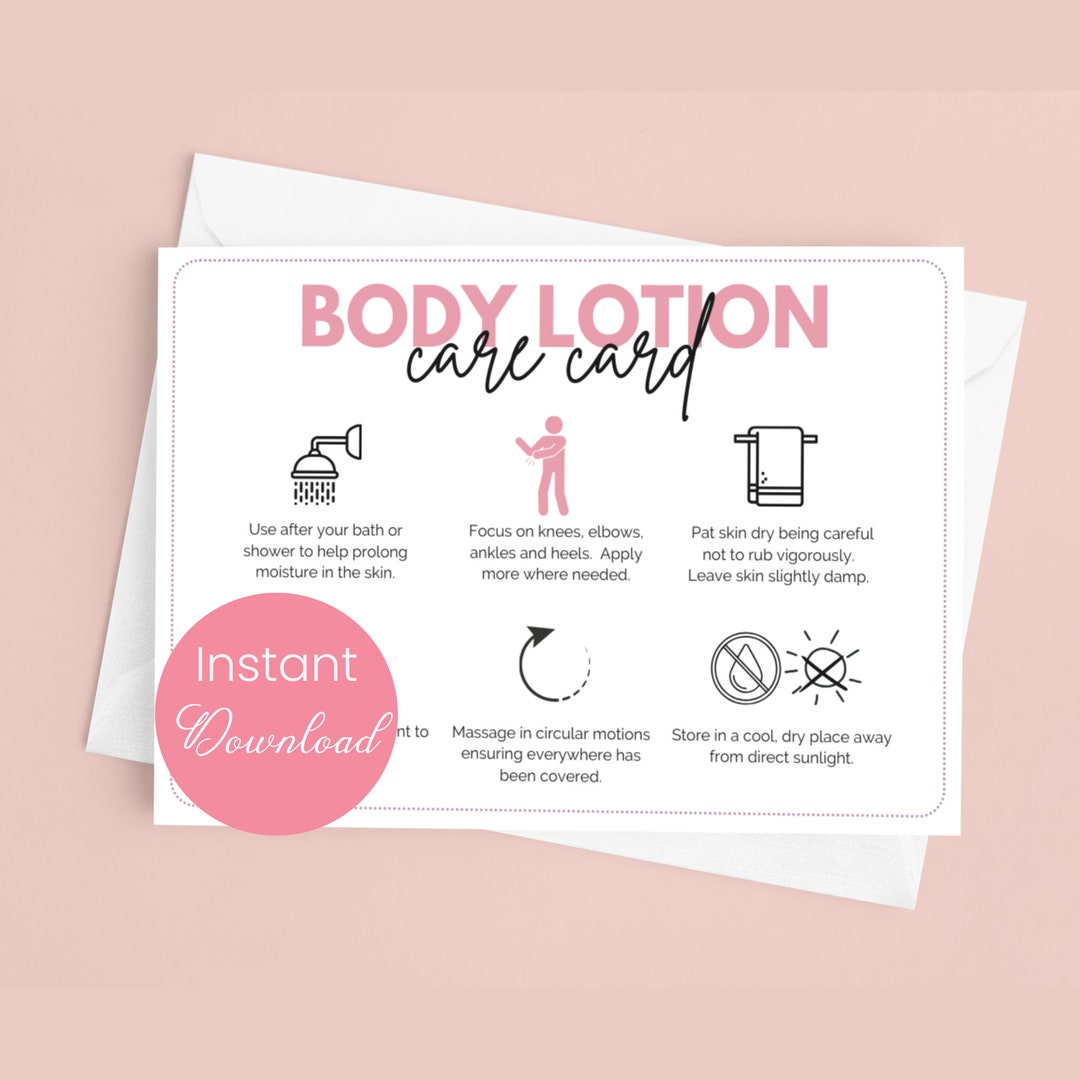 Body Lotion Care Card Body Butter Guide Lotion Bar Care Card