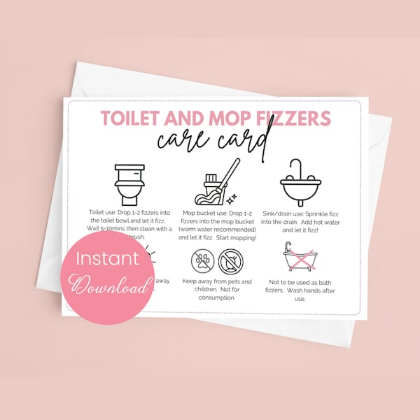 Toilet and Mop Bomb Care Card Toilet Fizzers Template Mop Fizzies Care Guide Printable Toilet Bomb Instructions for Mop Bomb Safety