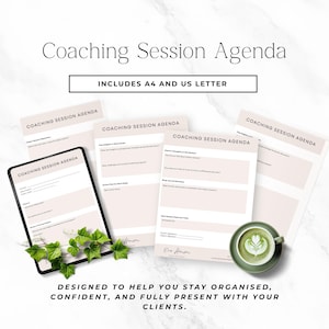 Sjabloon coachingsessie Canva, sessieplanner voor levenscoaches, bewerkbare coachingnotities en klantformulieren