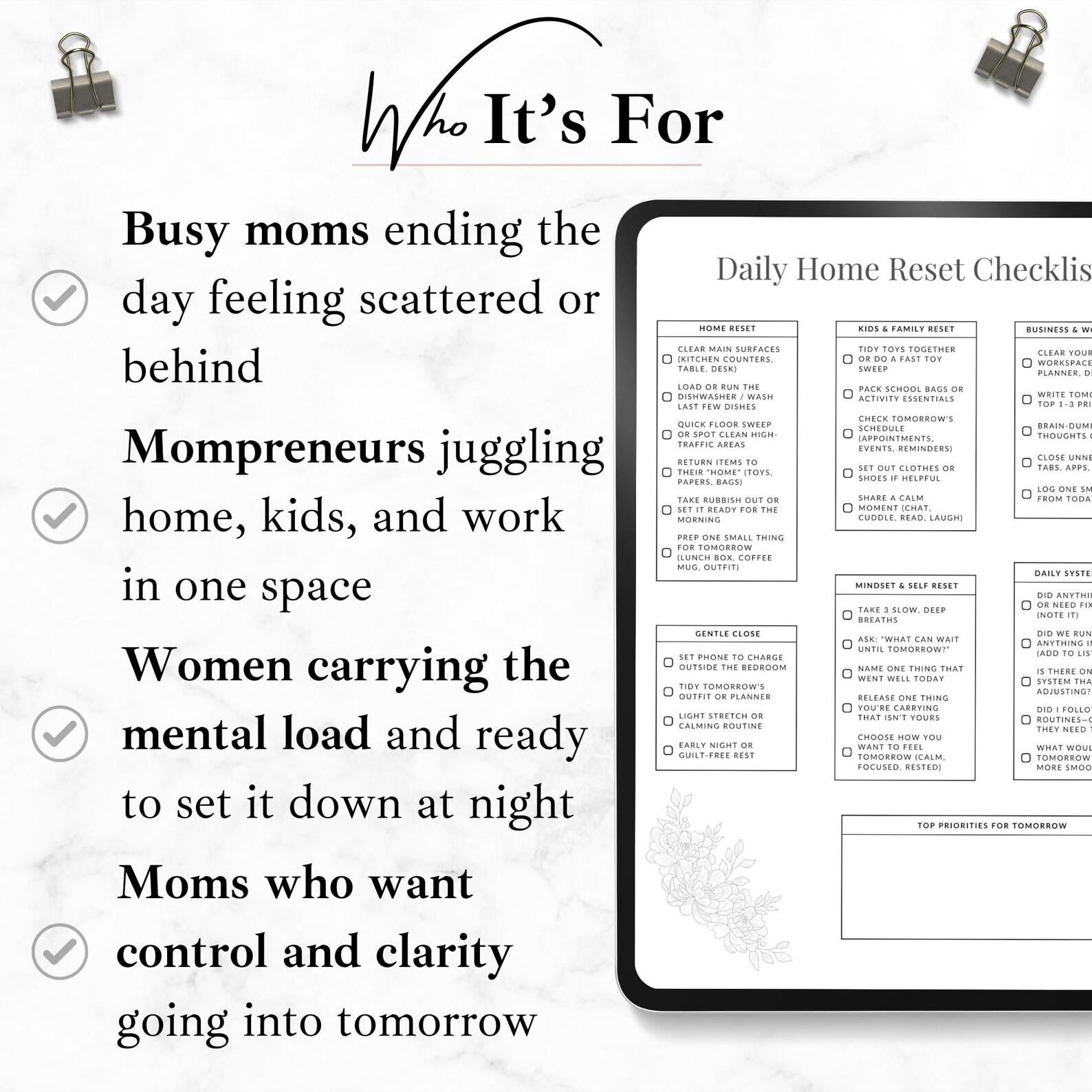 Def Reset Checklist.pdf Daily Home Reset Checklist Printable, End of Day Reset Routine for Busy ...
