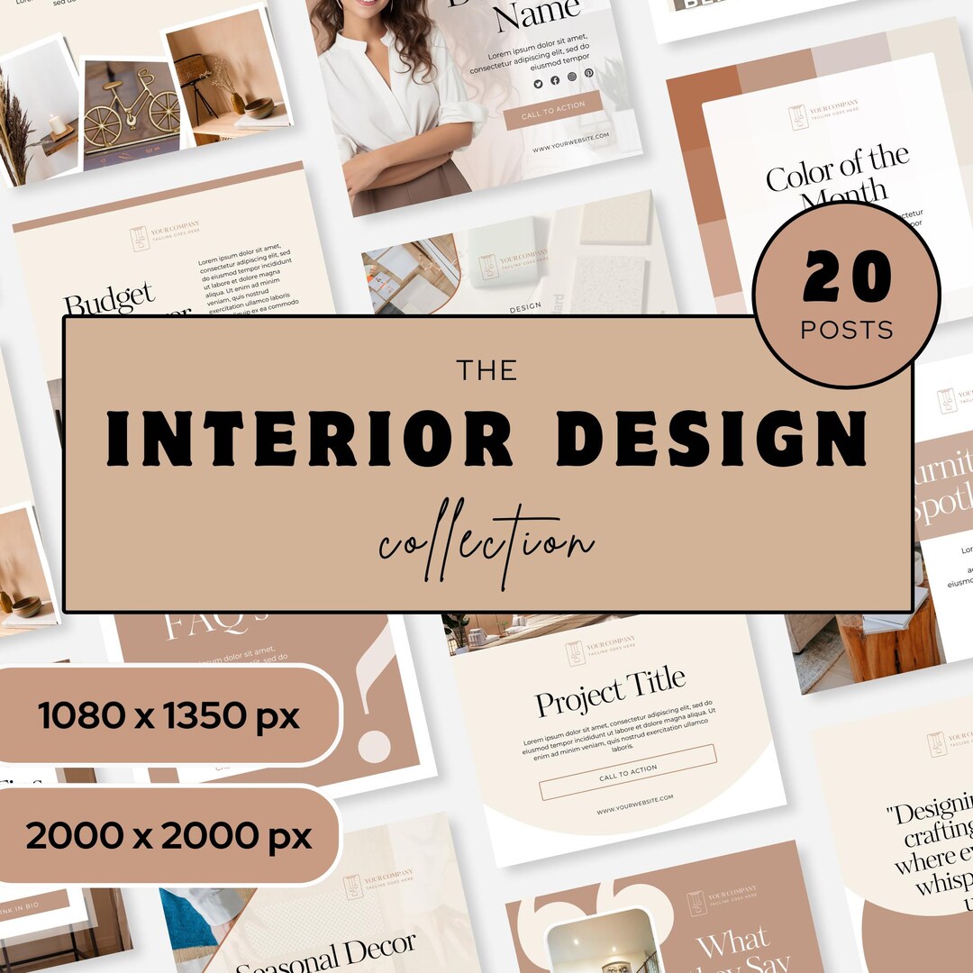 Interior Design Instagram Templates, Editable Canva Post Kit for Home ...